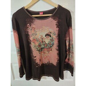 Merry And Bright Vintage Women's Christmas Top, Size XL Sleeves & Back Design